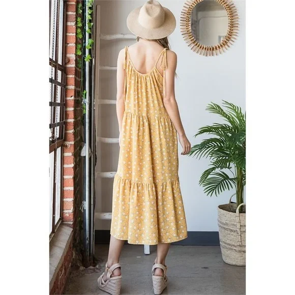 LAST 1️⃣ YELLOW FLORAL SPAGHETTI STRAPS DRESS - Picture 4 of 5